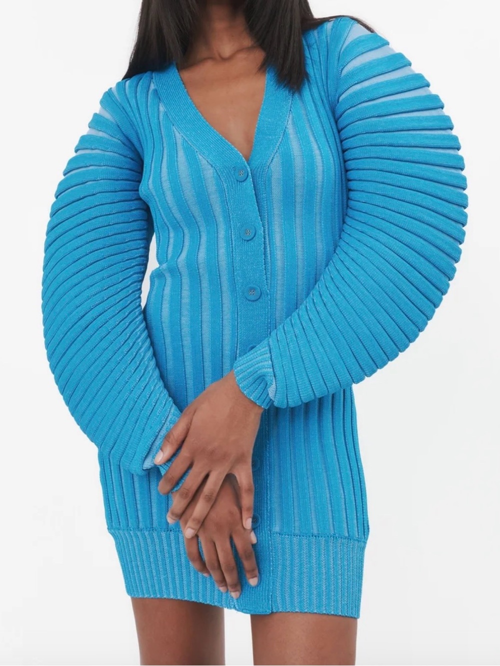 Fumi Vibrant Blue Sculptural Pleated Sleeve Cardigan SZ Small Retail $315
